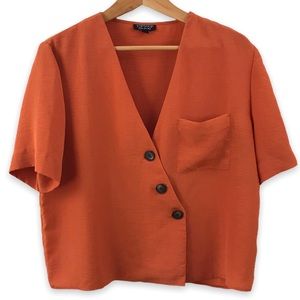 TopShop short sleeve v-neck button front loose top